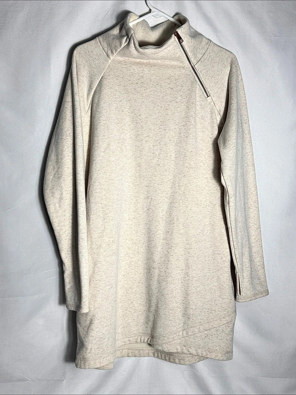 Athleta Cozy Karma Asym Sweatshirt Dress in Oatmeal Heather Long Sleeve